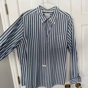 American Eagle Outfitters Men's Blue Striped Long Sleeve Button-Up Shirt